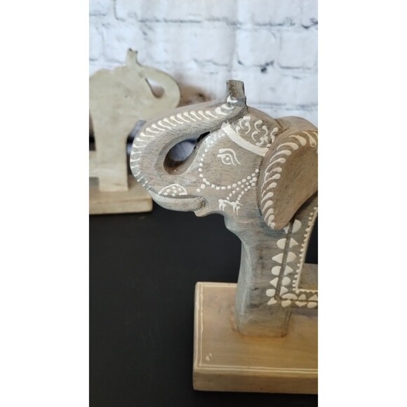 Wooden Elephant 9" with Bells Sculpture Home Decor Collectible - Picture 4 of 6